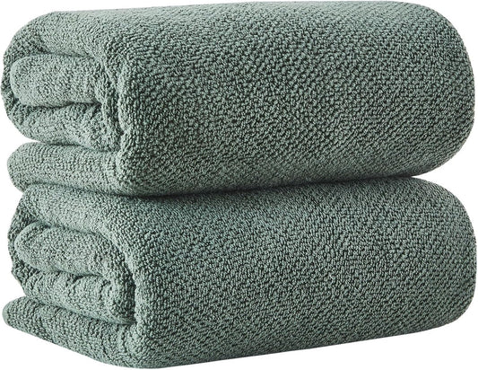 Green Bath Sheets - 100% Cotton Oversized 2 Pack 68x35 Extra Large Towel Set - Absorbent, Quick-Drying, Durable Oversized Bath Towel for Bathroom Décor