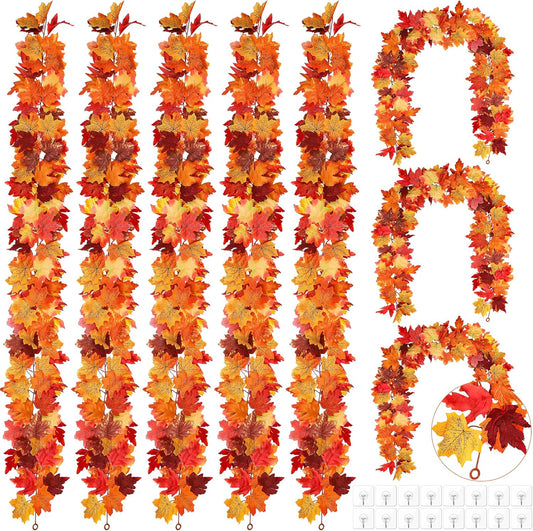Fovths 8 Pieces Maple Leaves Garland 5.8ft/pc Artificial Fall Foliage Hanging Vine Colorful Autumn Decor for Wedding Thanksgiving Dinner Party