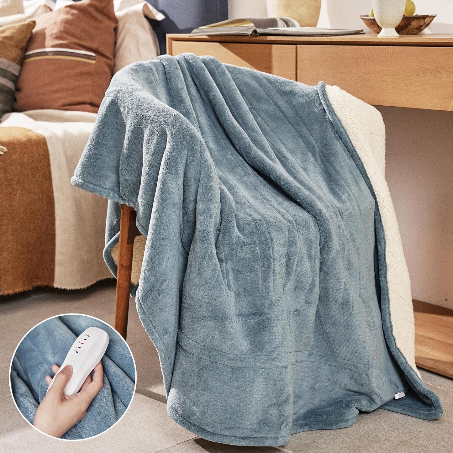 Heated Blanket 50''x60''-Soft and Comfortable Electric Throw,5 Heat Settings and 3H Auto Shut-Off Heating Blanket ETL&FCC Certification Machine Washable (Blue)