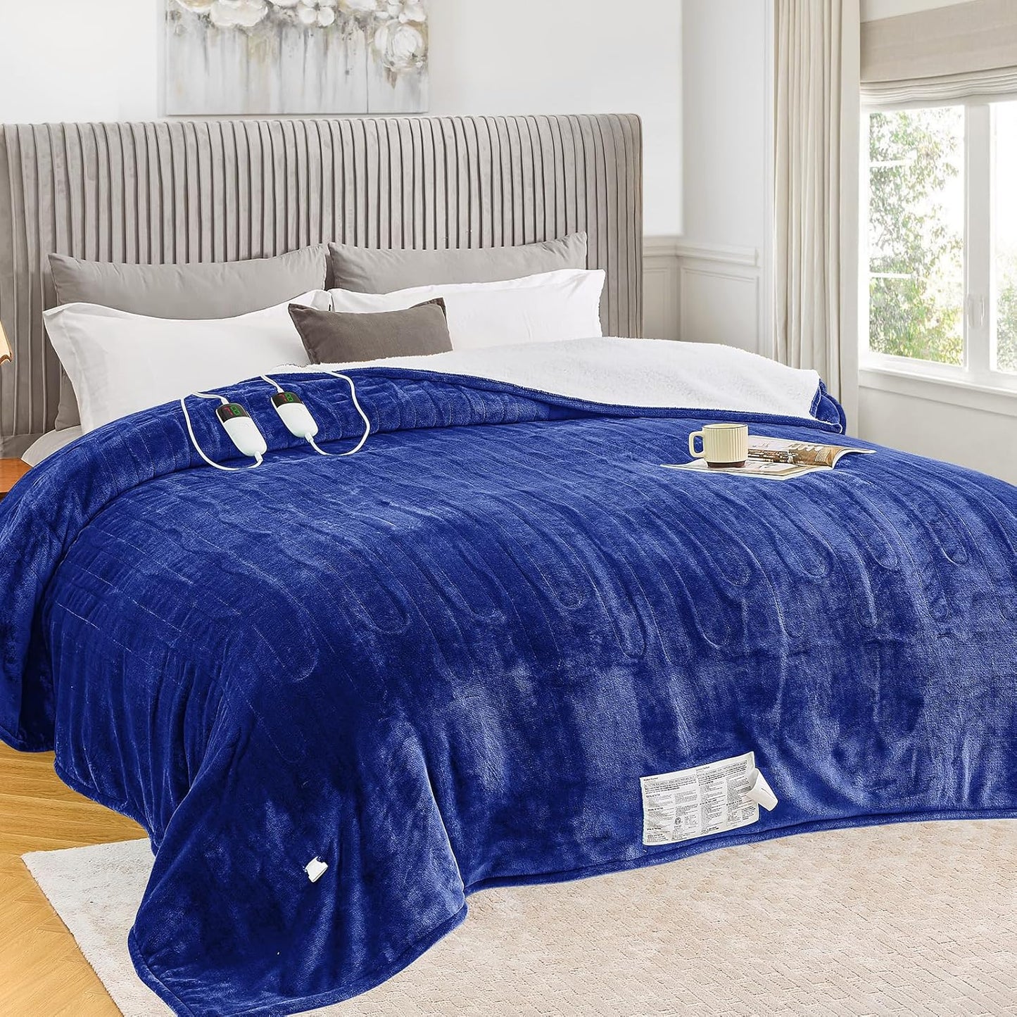 greenoak Heated Blanket Electric King Size 100"X90" Dual Control, Heating Blanket with 10 Levels 1/2/4/6/8 Hours Auto-Off Overheat Protection, Sherpa Soft Warm, ETL Certified Sea Blue