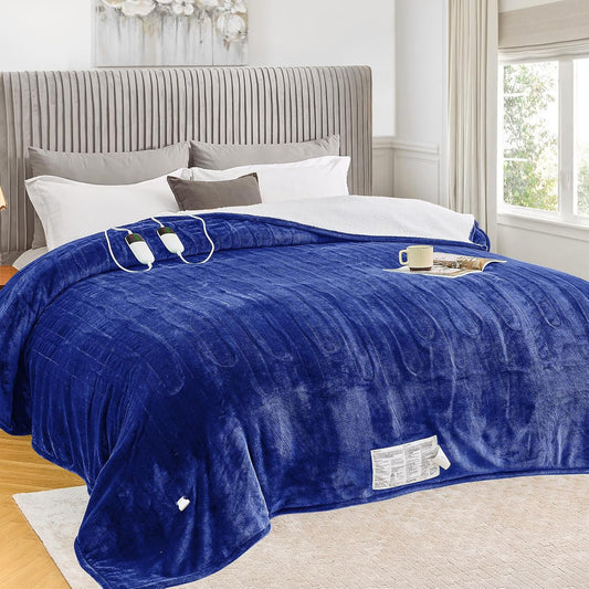 greenoak Heated Blanket Electric King Size 100"X90" Dual Control, Heating Blanket with 10 Levels 1/2/4/6/8 Hours Auto-Off Overheat Protection, Sherpa Soft Warm, ETL Certified Sea Blue