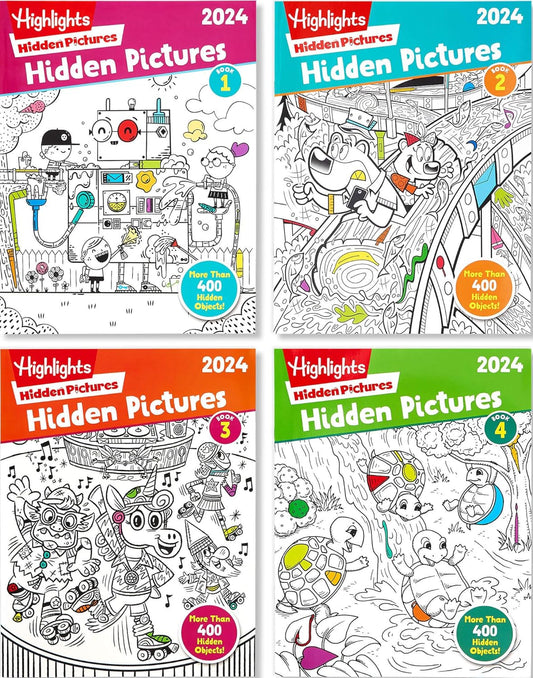 Highlights for Children Hidden Pictures 2024 Activity Books for Kids Ages 6 and Up, 4-Book Set of Travel-Friendly Screen Free Seek and Find Fun, Books Double as Coloring Books