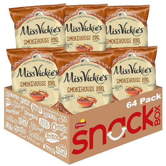 Miss Vickie's Kettle Cooked Potato Chips, Smokehouse BBQ Flavored , 1.375 Ounce (Pack of 64)