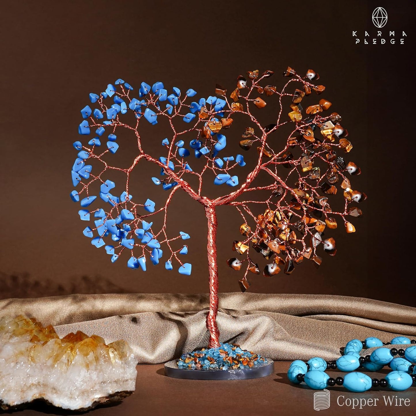 Crystal Tree for Home and Office Decoration, Pink Tiger Eye & Turquoise Healing Stones Handmade Tree of Life for Positive Energy, Money, Good Luck, Christmas Decor, Birthday Gifts for Women, Mom