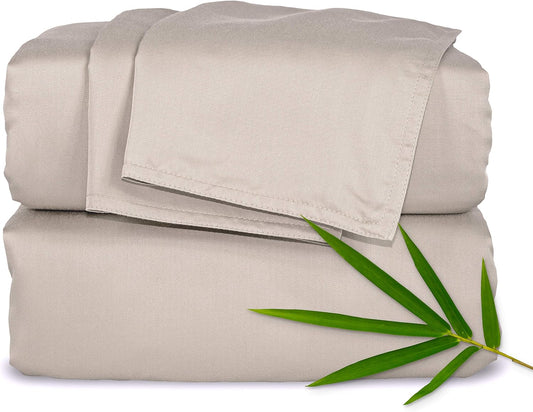 King Sheets by Pure Bamboo, Genuine 100% Organic Viscose Derived from Bamboo Bed Sheet Set, Luxuriously Soft & Cooling, Double Stitching, Lifetime Quality Promise (King, Sand)