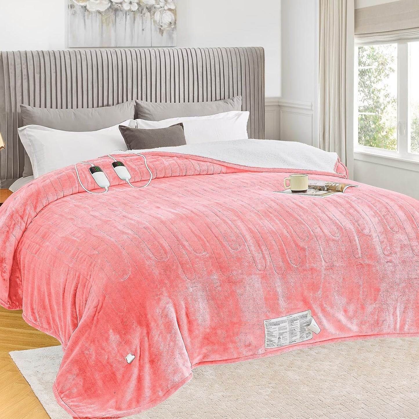greenoak Heated Blanket Electric King Size 100"X90" Dual Control, Heating Blanket with 10 Heat Levels 1/2/4/6/8 Hours Auto-Off Overheat Protection, Sherpa Soft Warm, ETL Certified Light Pink