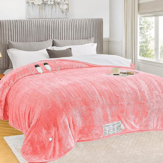 greenoak Heated Blanket Electric King Size 100"X90" Dual Control, Heating Blanket with 10 Heat Levels 1/2/4/6/8 Hours Auto-Off Overheat Protection, Sherpa Soft Warm, ETL Certified Light Pink