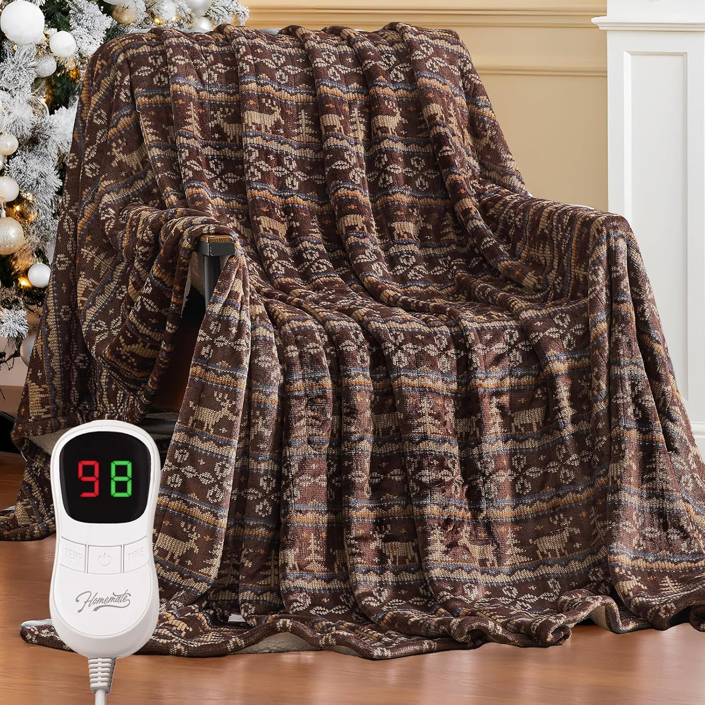 Homemate Heated Blanket Electric King Size - 100“x90“ Heating Blanket with 10 Fast Heat Levels 8 Hours Auto Off Ultra Soft Cozy Flannel Over-Heated Protection ETL Certification Keep Warming in Home