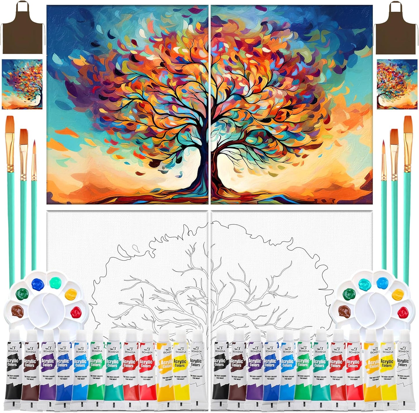2 Pack Sip and Paint kit for Adults,Couples Painting kit Date Night, 8×10 Pre-Drawn Canvas to Paint for Adults, Painting Date Night Party Supplies (Tree of Life)