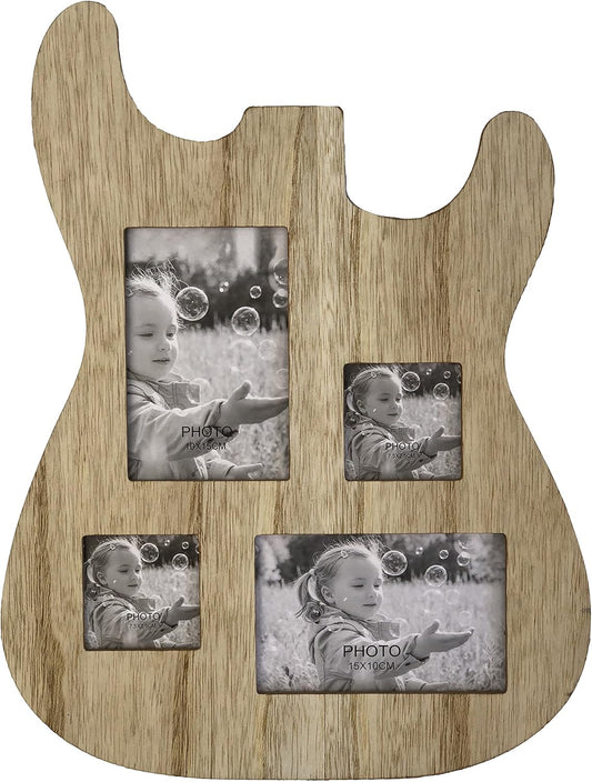Guitar Body Shaped Music Picture Frame for 4x6 and 3x4 Photos (Natural Wood Color)