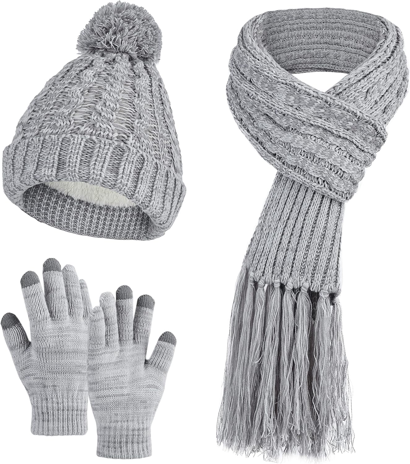 MissShorthair Womens Beanie Winter Hats 3 in 1 Knit Warm Hat Gloves and Scarf Set Women Scarves for Cold Weather