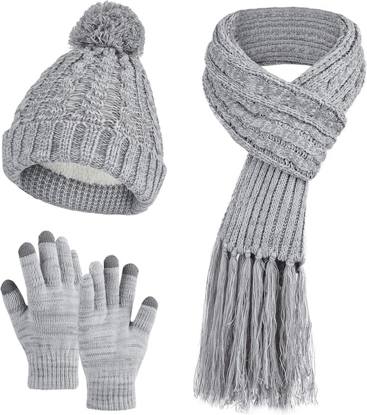 MissShorthair Womens Beanie Winter Hats 3 in 1 Knit Warm Hat Gloves and Scarf Set Women Scarves for Cold Weather