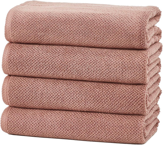 Great Bay Home Pink Bath Towels - 100% Cotton 4 Pack 54x27 Bath Towel Set - Absorbent, Quick-Drying, Durable Towels for Bathroom Decor - Low-Twist, Two-Ply Fibers (Desert Rose)