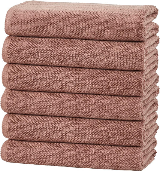 Great Bay Home Pink Hand Towels - 100% Cotton 6 Pack 26x16 Hand Towel Set - Absorbent, Quick-Drying, Durable Towels for Handroom Decor - Low-Twist, Two-Ply Fibers (Desert Rose)