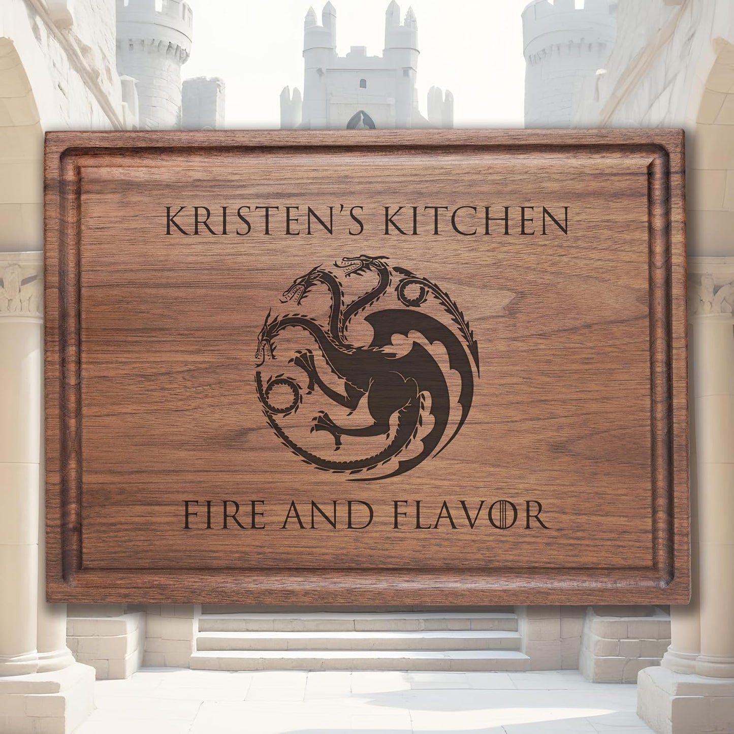 Straga Personalized Dragon Cutting Board - House Targaryen Gift - USA Made Handcrafted Wood Charcuterie-Housewarming, Anniversary, Birthday, Christmas Gift Idea 055