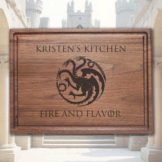 Straga Personalized Dragon Cutting Board - House Targaryen Gift - USA Made Handcrafted Wood Charcuterie-Housewarming, Anniversary, Birthday, Christmas Gift Idea 055