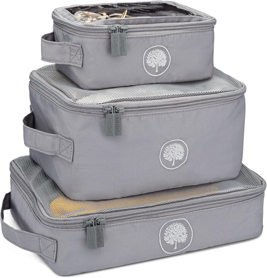 Parker Baby Co. Lightweight Packing Cube Set 3-Pack | Collapsible, Durable, Mesh & Clear Top | Travel Organizer for Diaper Bags, Luggage - Gray/Gray Buffalo