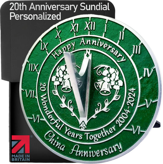 The Metal Foundry Personalized China 20th Large Sundial - Recycled Solid Metal UK Manufactured Home Decor Or Garden Present Idea ForParents, Friends Or Couple On 20 Years Marriage
