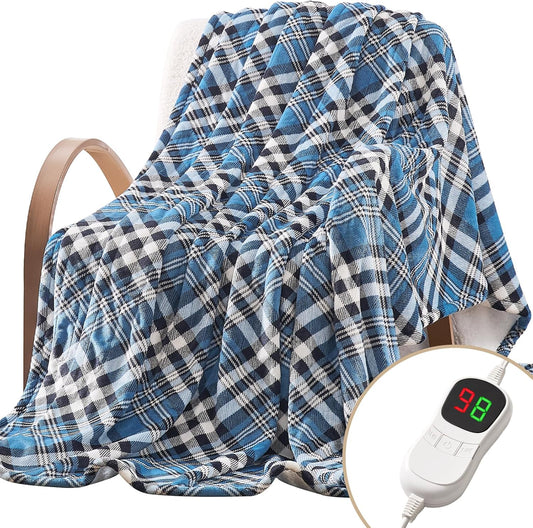 Homemate Electric Blanket Heated Throw - 50“x60“ Ultra Soft Cozy Flannel Heating Blanket with 10 Fast Heat Levels 8 Hours Auto Off Over-Heated Protection ETL Certification Keep Warm in Home Office