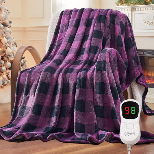 Homemate Electric Blanket Heated Throw - 50“x60“ Ultra Soft Cozy Flannel Heating Blanket with 10 Fast Heat Levels 8 Hours Auto Off Over-Heated Protection ETL Certification Keep Warm in Home Office