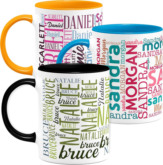 Personalized Coffee Mugs w/Word Cloud Art, 12 Colors & 9 Font Art, 11 oz. Custom Gifts for Couples, Men, Women - Black/White, Ceramic Keepsake Mug, Personalized Gifts