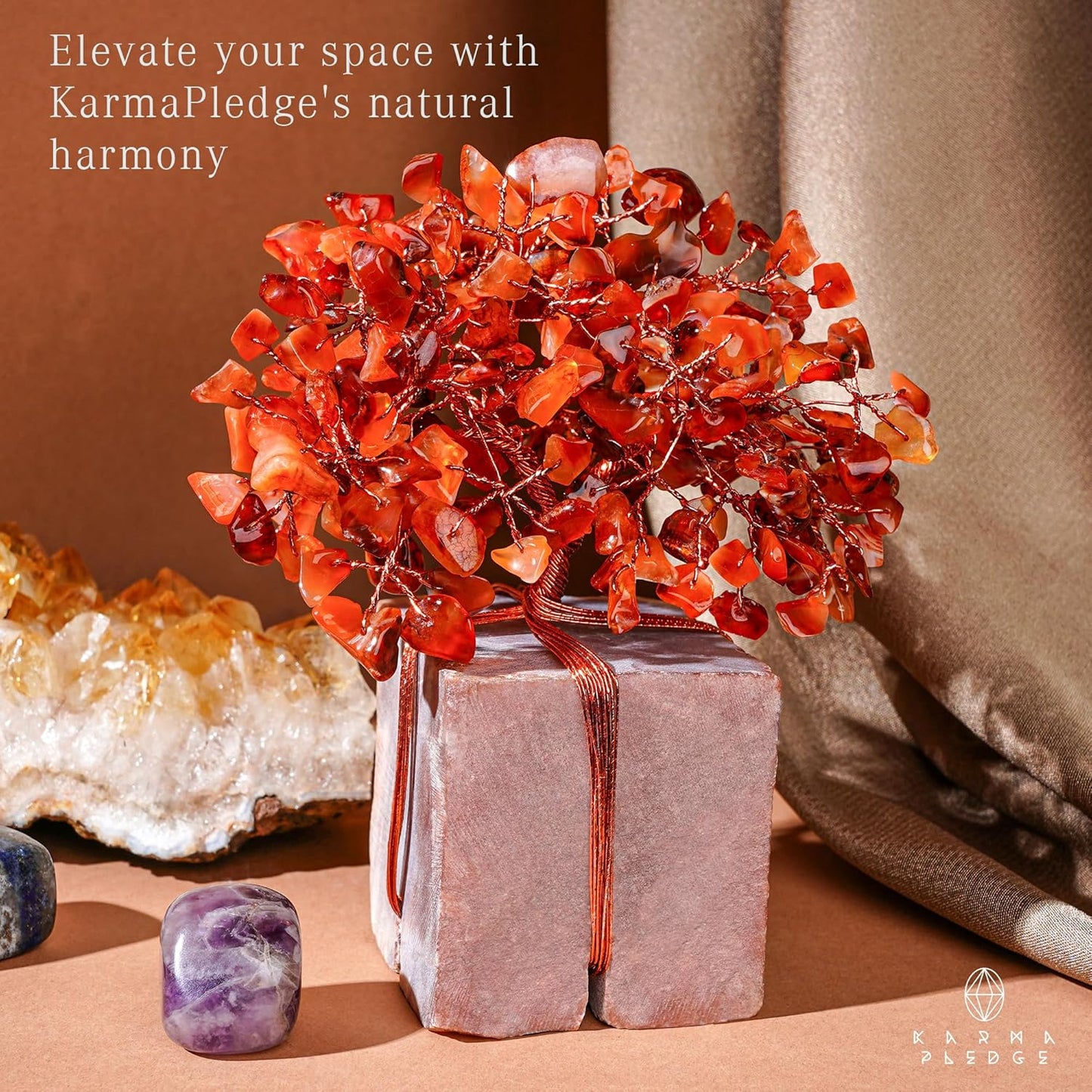 Crystal Tree for Birthday Gifts for Women, Handmade Raw Crystal Base Carnelian Chakra Healing Crystal Tree of Life for Positive Energy, Money, Good Luck, Christmas Décor, Home and Office Decor