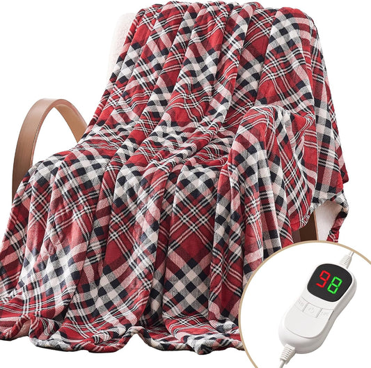 Homemate Electric Blanket Heated Throw - 50“x60“ Ultra Soft Cozy Flannel Heating Blanket with 10 Fast Heat Levels 8 Hours Auto Off Over-Heated Protection ETL Certification Keep Warm in Home Office