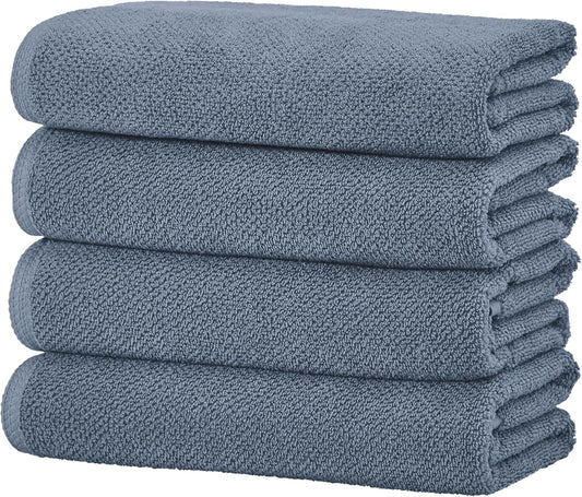 Great Bay Home Blue Bath Towels - 100% Cotton 4 Pack 54x27 Bath Towel Set - Absorbent, Quick-Drying, Durable Towels for Bathroom Decor - Low-Twist, Two-Ply Fibers (Chambrey Blue)