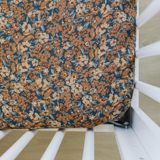 Venetian Floral Muslin Crib Sheet by Mebie Baby, Soft and Breathable Bed Sheets for Babies, Modern Neutral Bedding for Cribs, Standard Crib Mattress Fitted Sheet, Great for Boy or Girl Room or Nursery