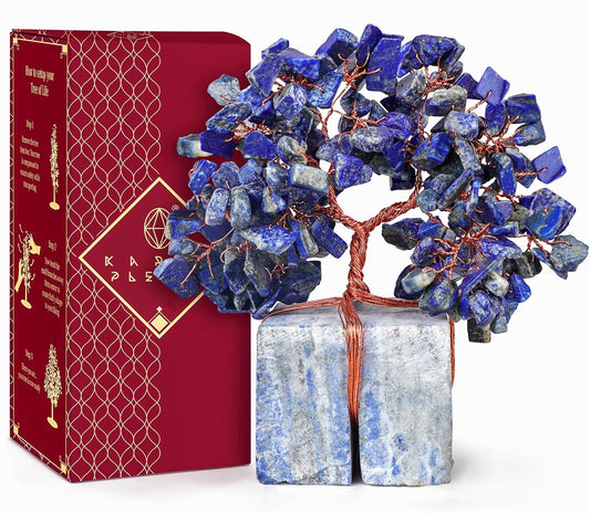 Crystal Tree for Birthday Gifts for Women, Handmade Raw Crystal Base Lapis Lazuli Chakra Healing Crystal Tree of Life for Positive Energy, Money, Good Luck, Christmas Décor, Home and Office Decor