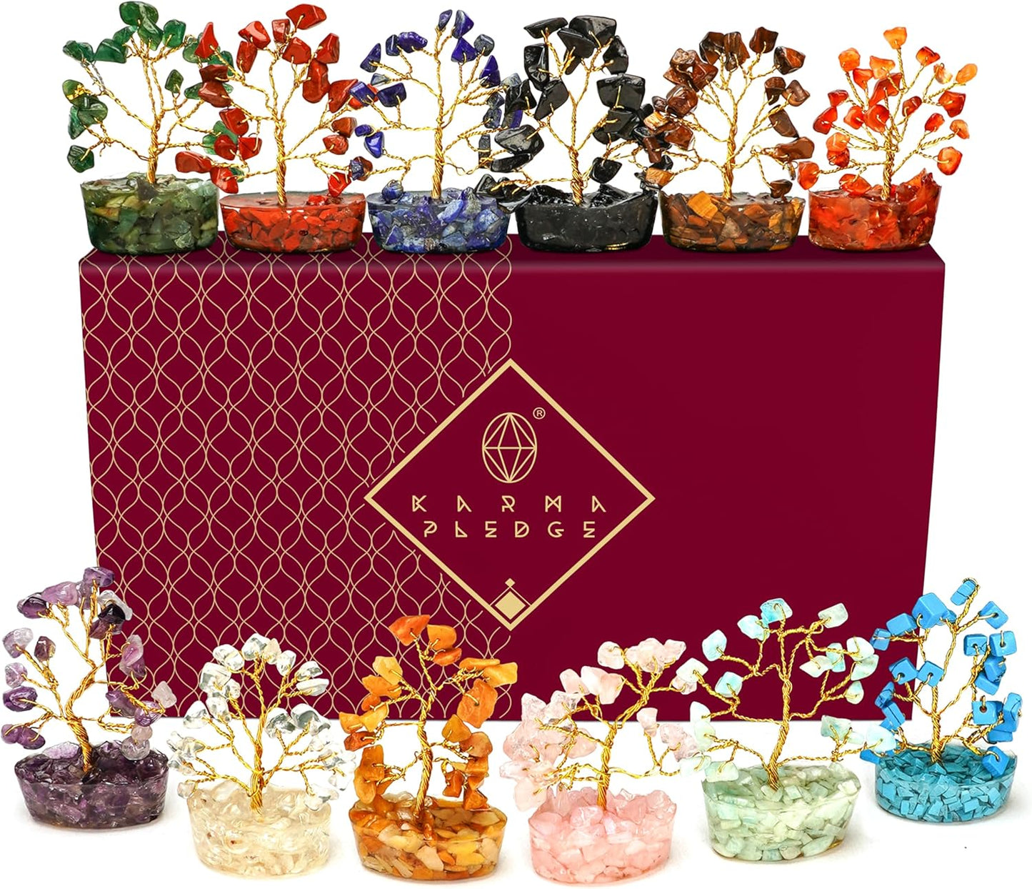 Healing Crystal Tree of Life Gifts for Women, Set of 12 Handmade 7 Chakra Healing Crystal Tree for Home Decor, Office Decor, Positive Energy, Money, Good Luck Gifts Mom