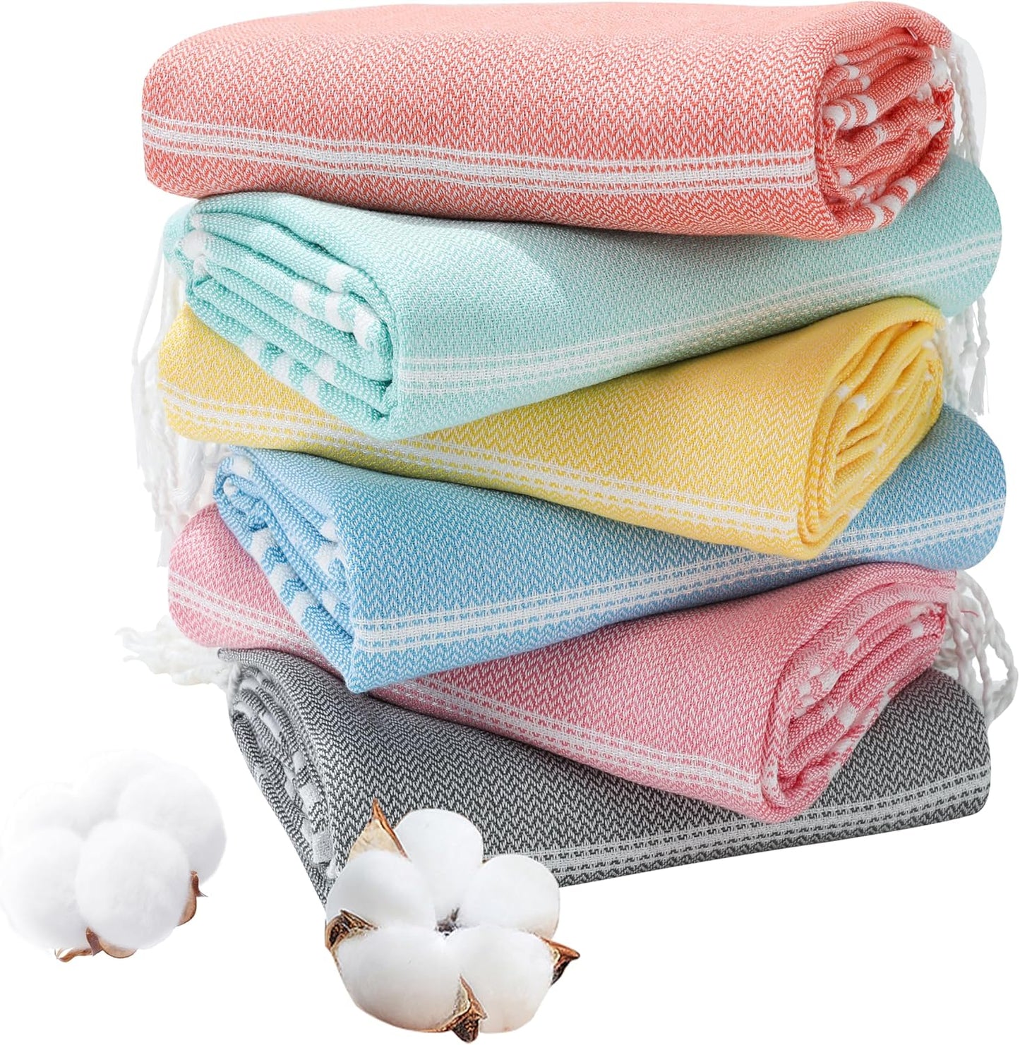 Genovega 6 Packs Oversized Turkish Beach Bath Towel Set Bulk 74"x38" Extra Large Sand Free Quick Dry Swim Camping Pool Clearance Towels Travel Blanket Adult Essentials Multi Stripe