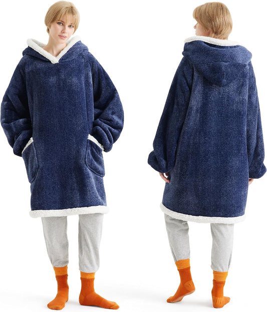 Bedsure Blanket Hoodie, Wearable Blanket for Adults & Kids as Gifts for Women Men, Birthday Gifts for Women Mom Girl Sherpa Oversized Hoodie, Ocean Blue, Small