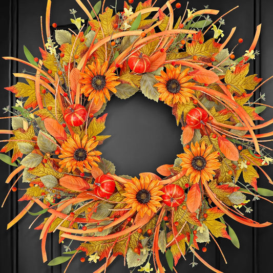 24-26 Inch Fall Wreaths for Front Door,Fall Door Wreath with Pumpkin,Berry and Leaf,Large Autumn Wreath for Front Door Outside Indoors,Halloween Thanksgiving Farmhouse Fall Decor