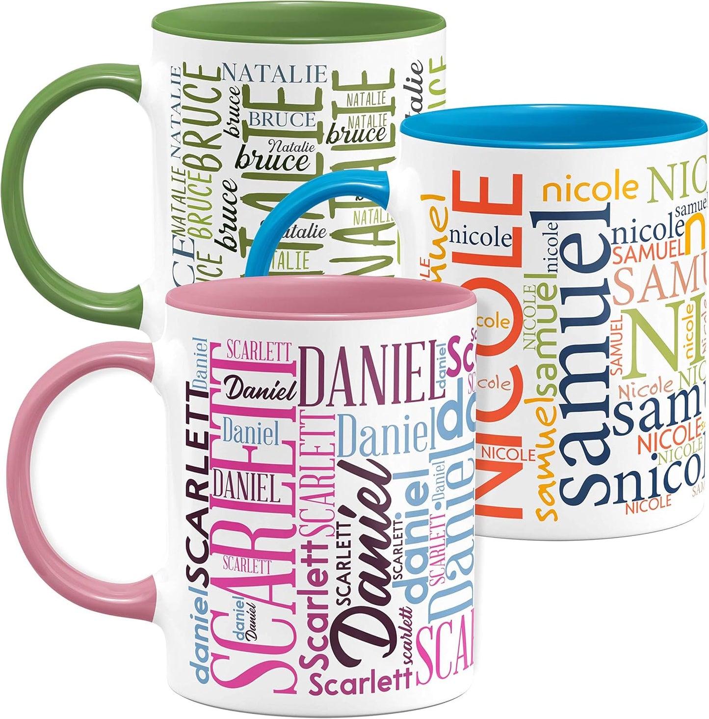 Gifts for Mom from Son, Daughter - Personalized Coffee Mugs w/Names Art, 12 Colors & 9 Font Art, 11 oz. Custom Gifts for Couples, Men, Women - Pink/White, Personalized Gifts