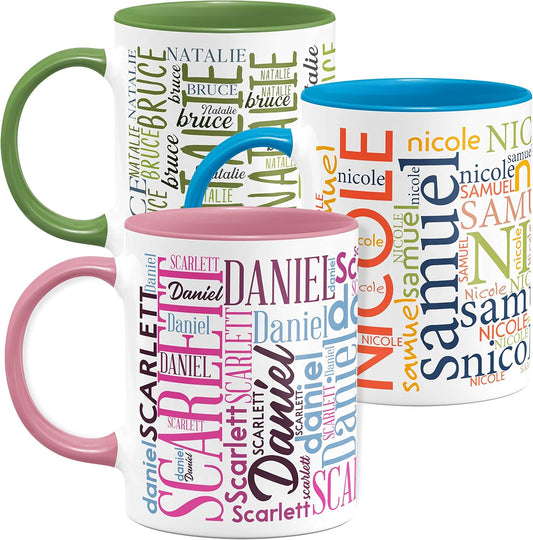 Gifts for Mom from Son, Daughter - Personalized Coffee Mugs w/Names Art, 12 Colors & 9 Font Art, 11 oz. Custom Gifts for Couples, Men, Women - Pink/White, Personalized Gifts