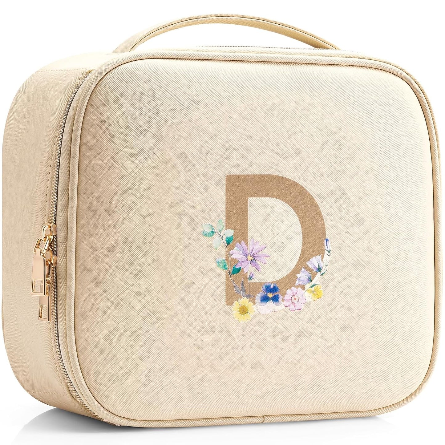 Vlando Travel Gifts for Traveler Women, Portable Make up Storage Bag,Waterproof Travel Toiletry Bag for Women,Preppy Travel Stuff for Teen Girls Birthday Gift for Daughter Friends(Letter D)