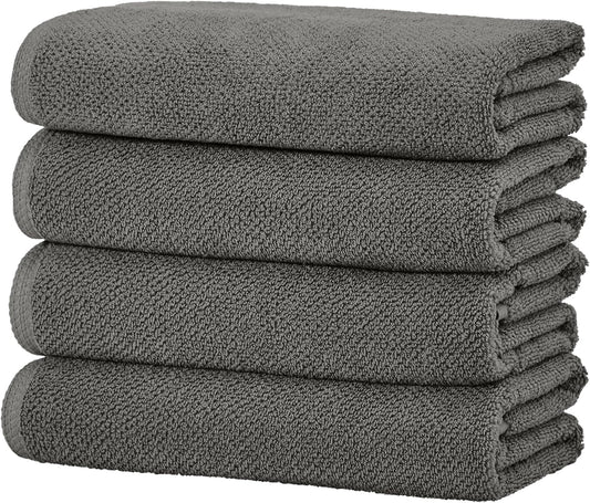 Grey Bath Towels - 100% Cotton 4 Pack 54x27 Bath Towel Set - Absorbent, Quick-Drying, Durable Towels for Bathroom Decor - Low-Twist, Two-Ply Fibers (Dark Grey)