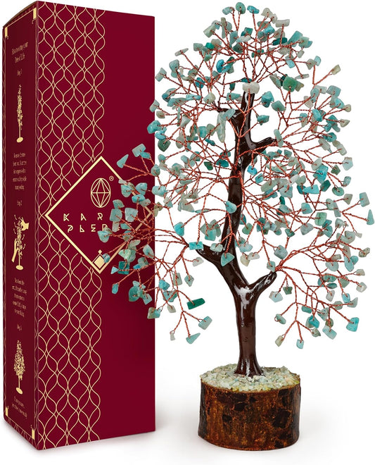 Crystal Tree of Life Amazonite Healing Crystal Trees for Home & Office Decoration, Handmade Crystal Money Bonsai Trees for Positive Energy, Good Luck, Christmas Decor, Birthday Gifts for Women, Mom