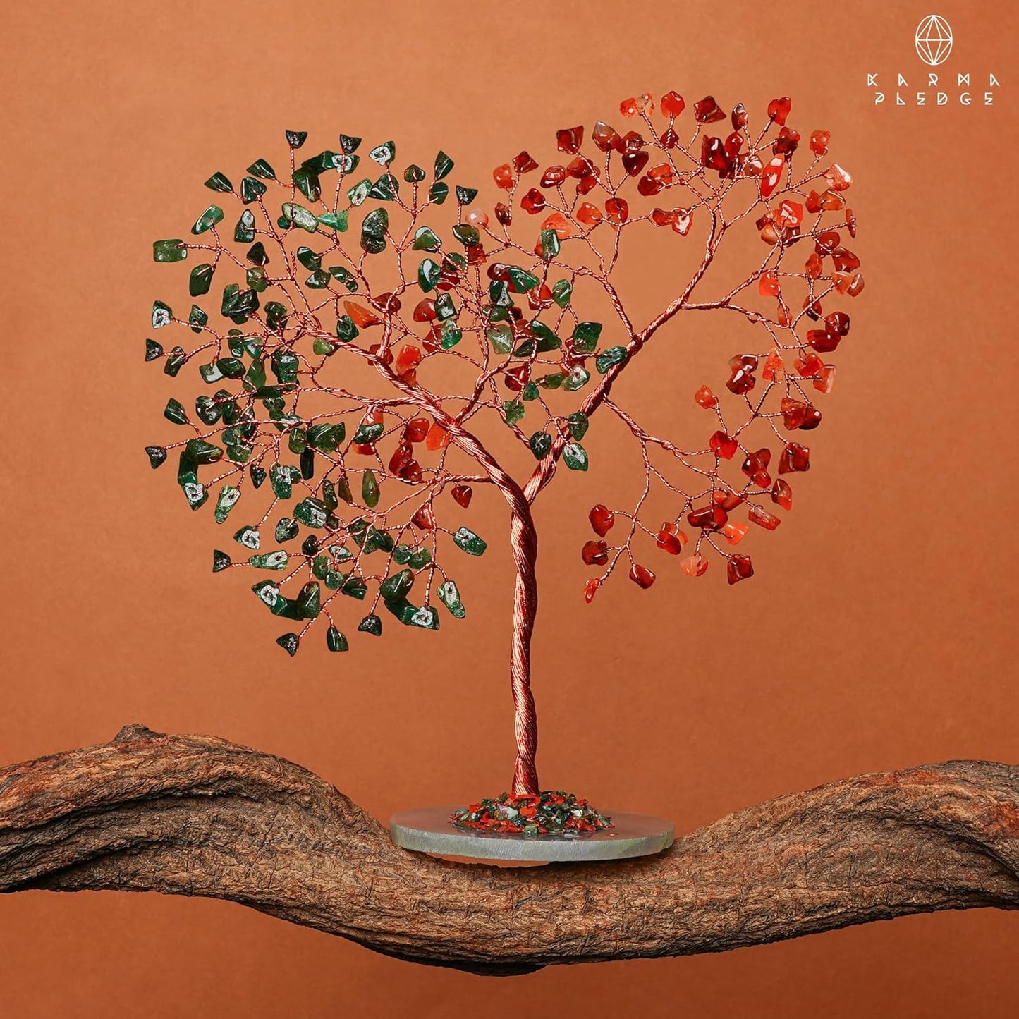 Crystal Tree for Home and Office Decoration, Carnelian & Green Aventurine Healing Stones Handmade Tree of Life for Positive Energy, Money, Good Luck, Christmas Decor, Birthday Gifts for Women, Mom