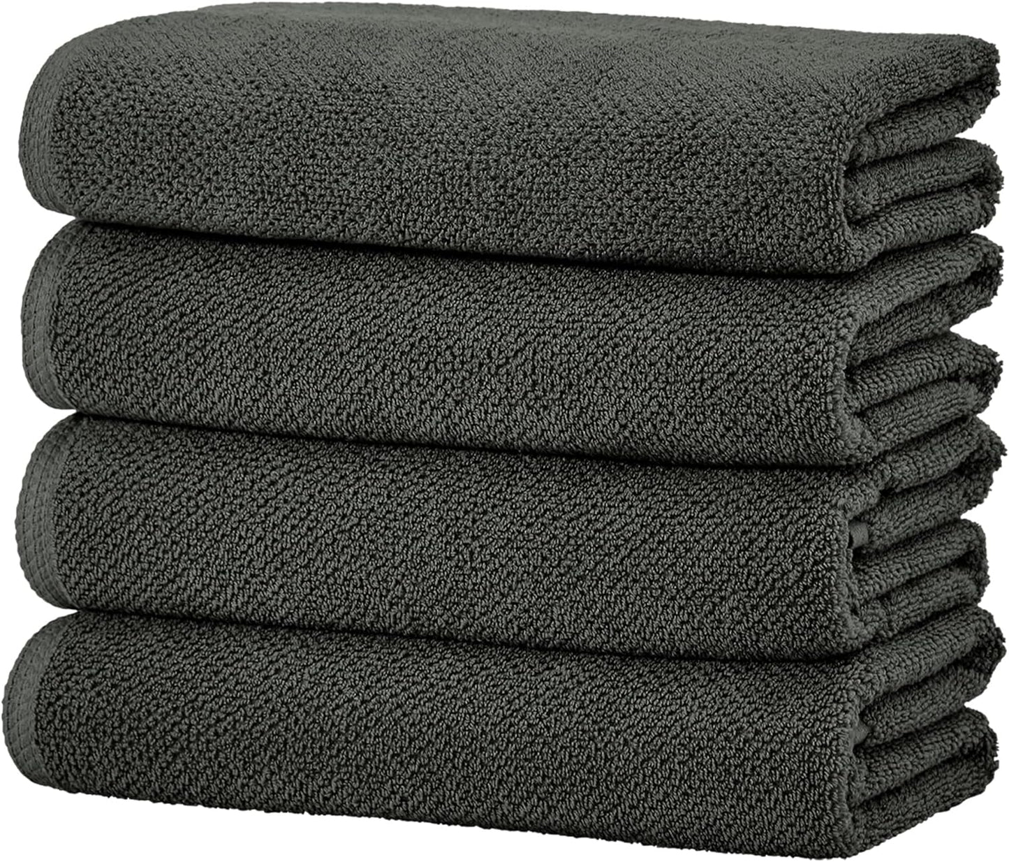 Dark Grey Bath Towels - 100% Cotton 4 Pack 54x27 Bath Towel Set - Absorbent, Quick-Drying, Durable Towels for Bathroom Decor - Low-Twist, Two-Ply Fibers (Midnight)