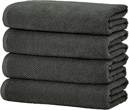 Dark Grey Bath Towels - 100% Cotton 4 Pack 54x27 Bath Towel Set - Absorbent, Quick-Drying, Durable Towels for Bathroom Decor - Low-Twist, Two-Ply Fibers (Midnight)