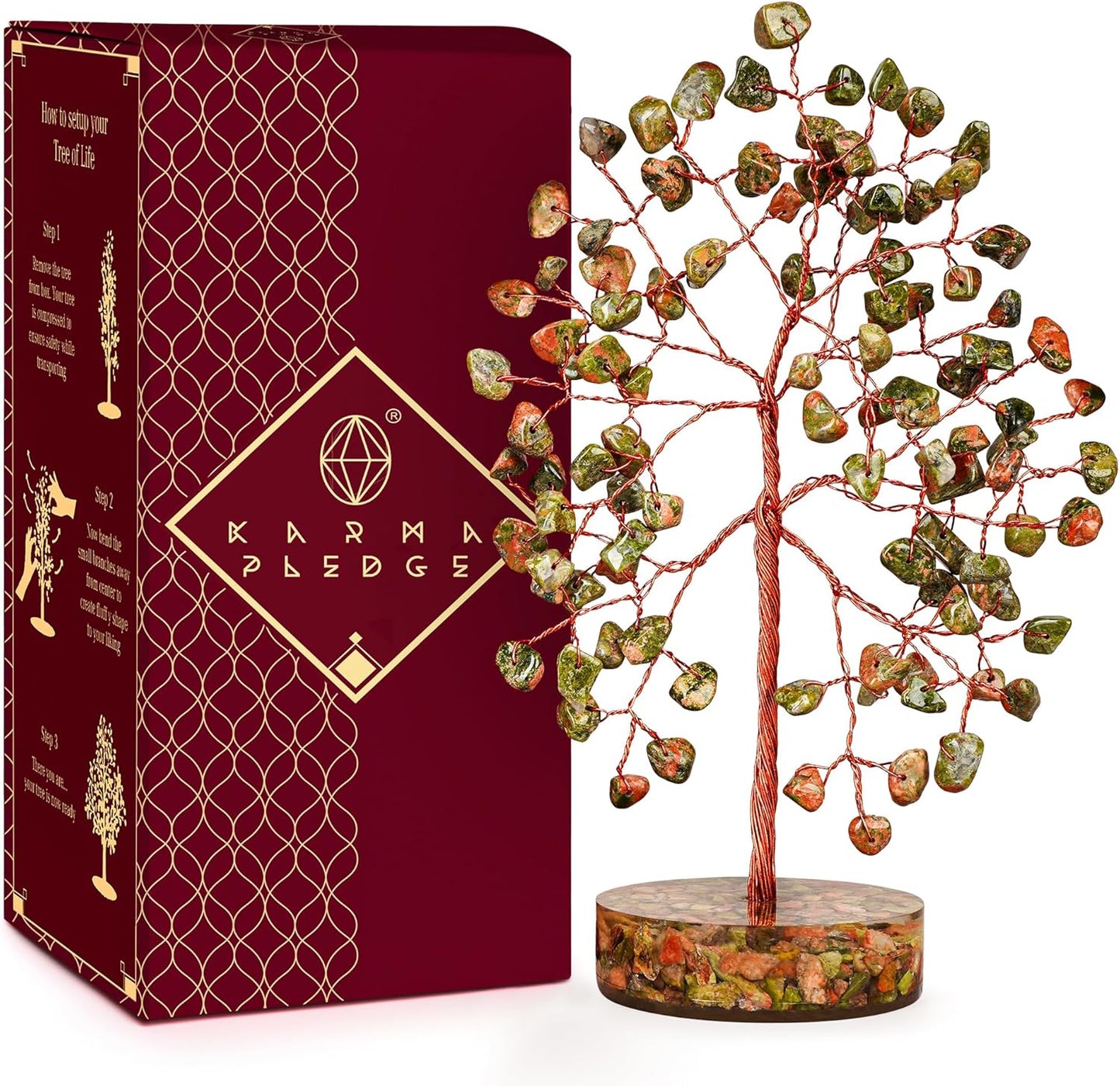 Crystal Tree for Home and Office Decor, Unakite Chakra Healing Stones Handmade Feng Shui Bonsai Tree of Life for Positive Energy, Money, Good Luck, Christmas Decor, Birthday Gifts for Women, Mom