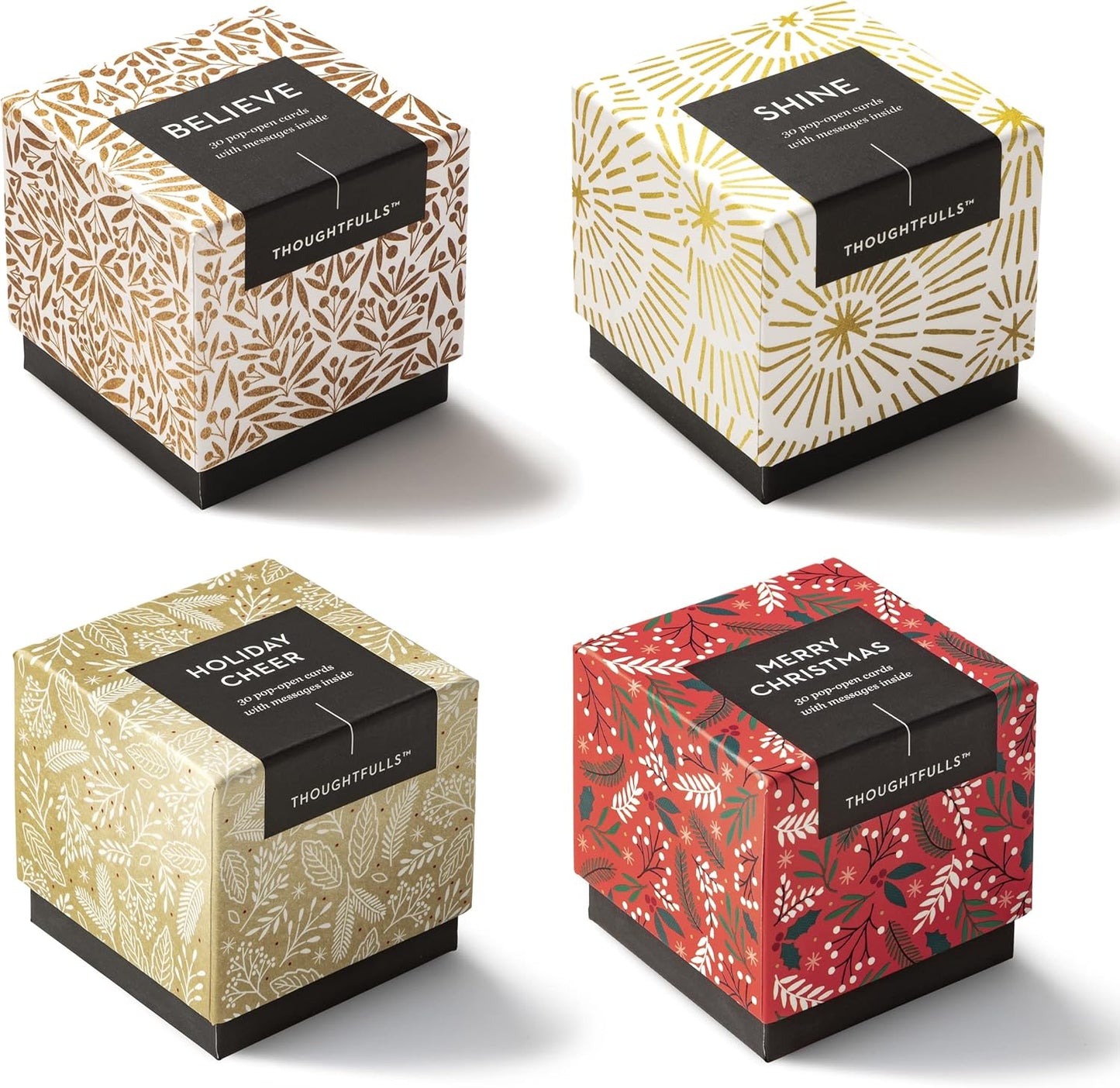 Compendium ThoughtFulls Pop-Open Cards — 4-Pack of Believe, Shine, Holiday Cheer, Merry Christmas — 120 Pop-Open Cards, Each with a Different Message Inside