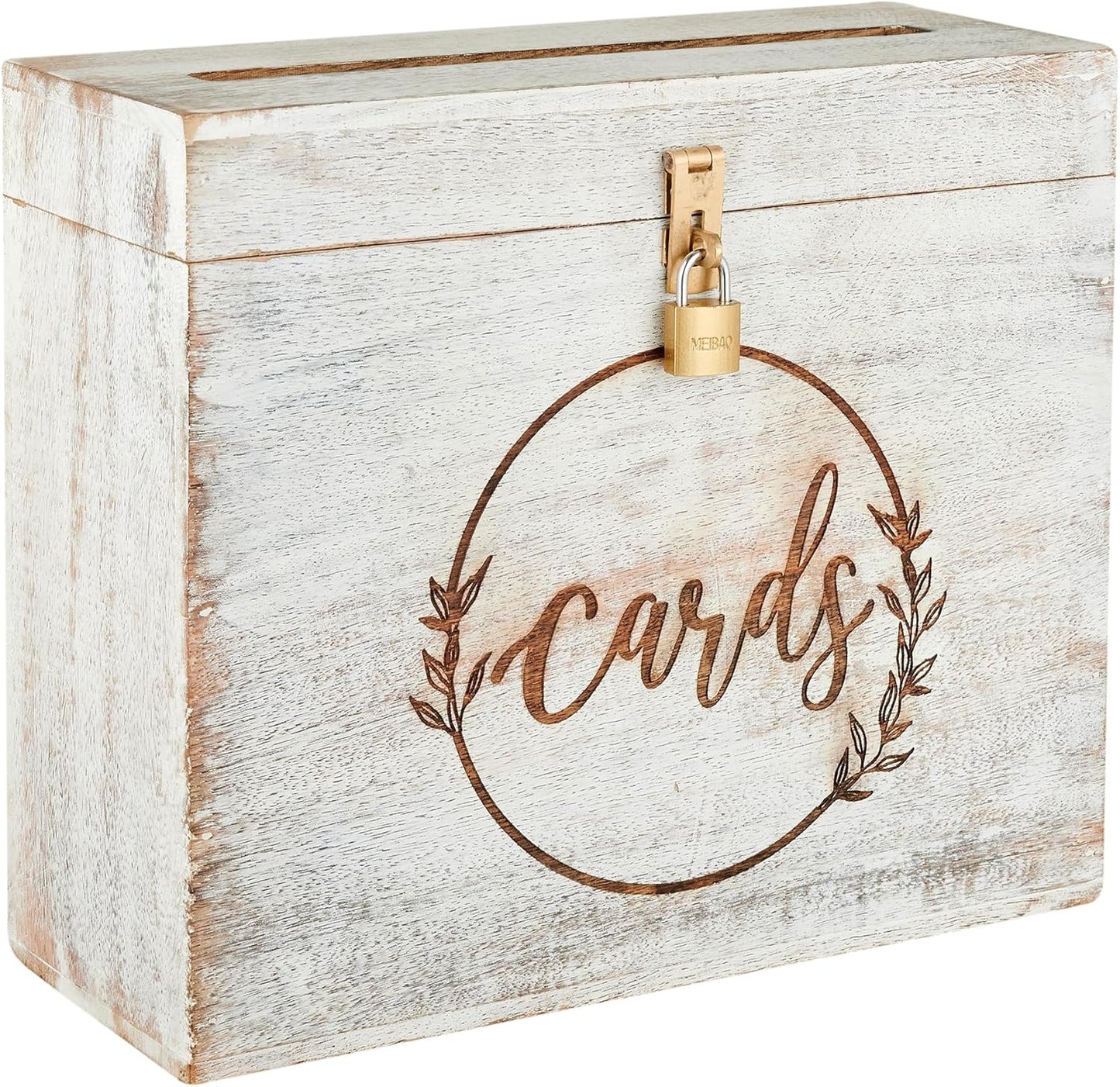 Wedding Card Box with Card Slit and Lock 12"X10"X4.5"- Gift Wishing Well Card Box for Weddings, Receptions, Birthdays, Graduations, Baby Showers, Honeymoon Funds WBKH (White)