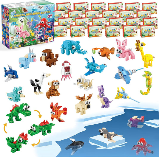 Party Favors for Kids - 24 Pack 72 Kinds of Animals Building Block Toy Stocking Stuffers Classroom Prizes Goodie Bags Easter Gifts Building Set, Christmas Birthday Gift for Boys Girls Ages 6-12+