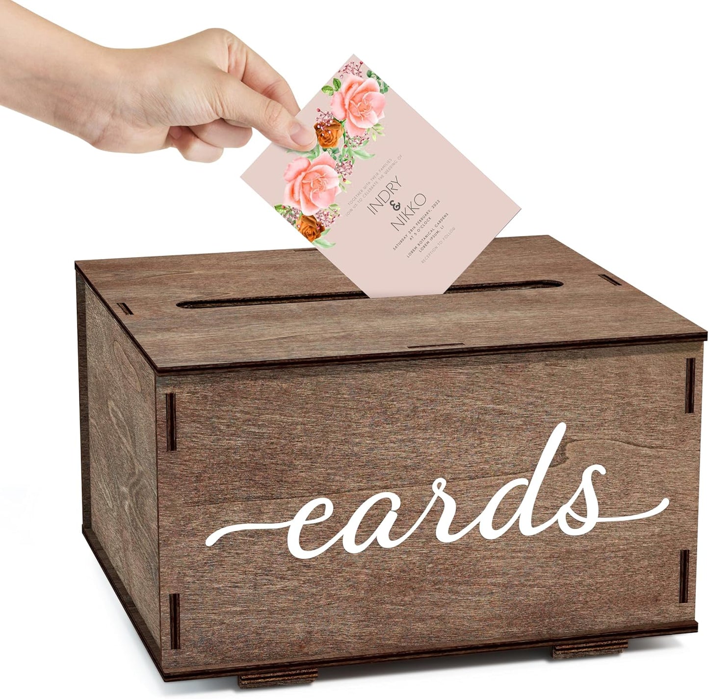 JackMa Easy DIY Assembling Rustic Wooden Card Box for Wedding Gifts & Greeting Cards, Bridal Shower, Baby shower Graduation Party, Gift Card Holder with Lid and Slot