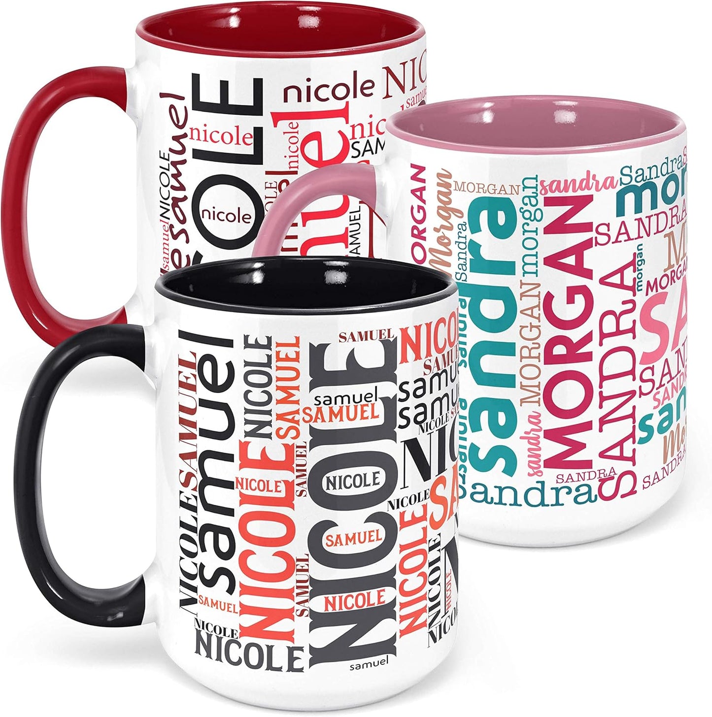 Personalized Coffee Mugs w/Word Cloud Art, 12 Colors & 9 Font Art, 15 oz. Custom Gifts for Couples, Men, Women - Black/White, Ceramic Keepsake Mug, Personalized Gifts