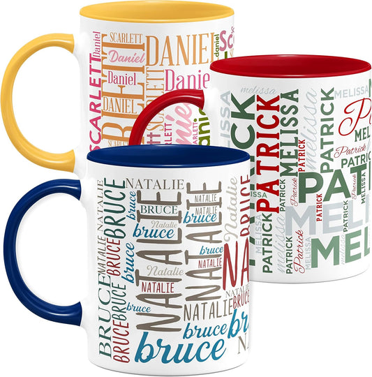 Personalized Coffee Mugs w/Word Cloud Art, 12 Colors & 9 Font Art, 11 oz. Custom Gifts for Couples, Men, Women - Royal Blue/White, Ceramic Keepsake Mug, Personalized Gifts