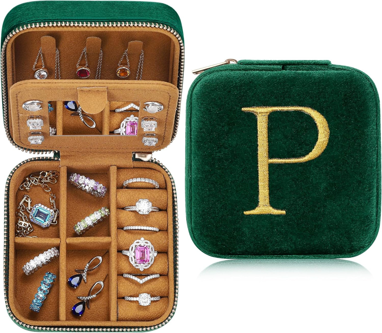 Parima Gifts for Coworkers - Small Funny Gifts for Coworkers Female, Coworkers Gift Ideas, Thank You Appreciation Gifts for Coworkers Pink Travel Jewelry Case Jewelry Box - Letter P, Green